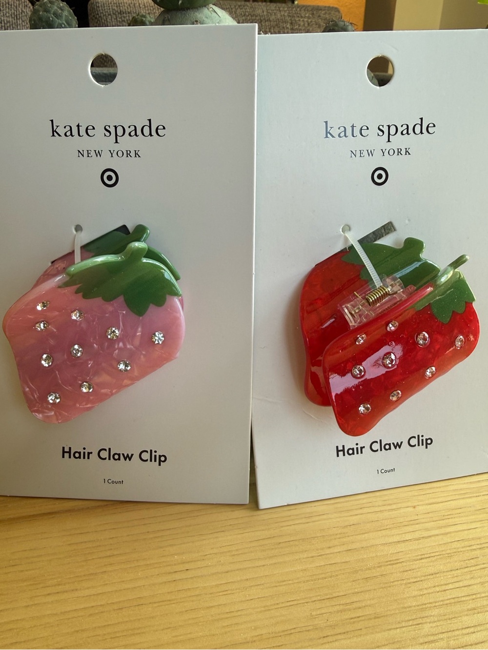kate spade x Target Strawberry Hair Claw Clips; one Pink and one Red